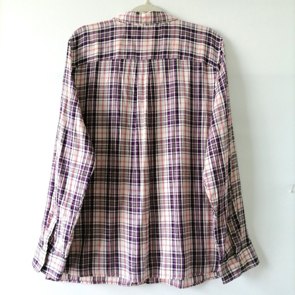Talbots Womens Multicolor Plaid Flap Pockets Long Sleeve Button Up Shirt Size XL - Picture 4 of 7